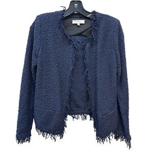 IRO Shavani Navy Textured Boucle Knit Fringe Jacket Blazer Size 34 US 2 XS
